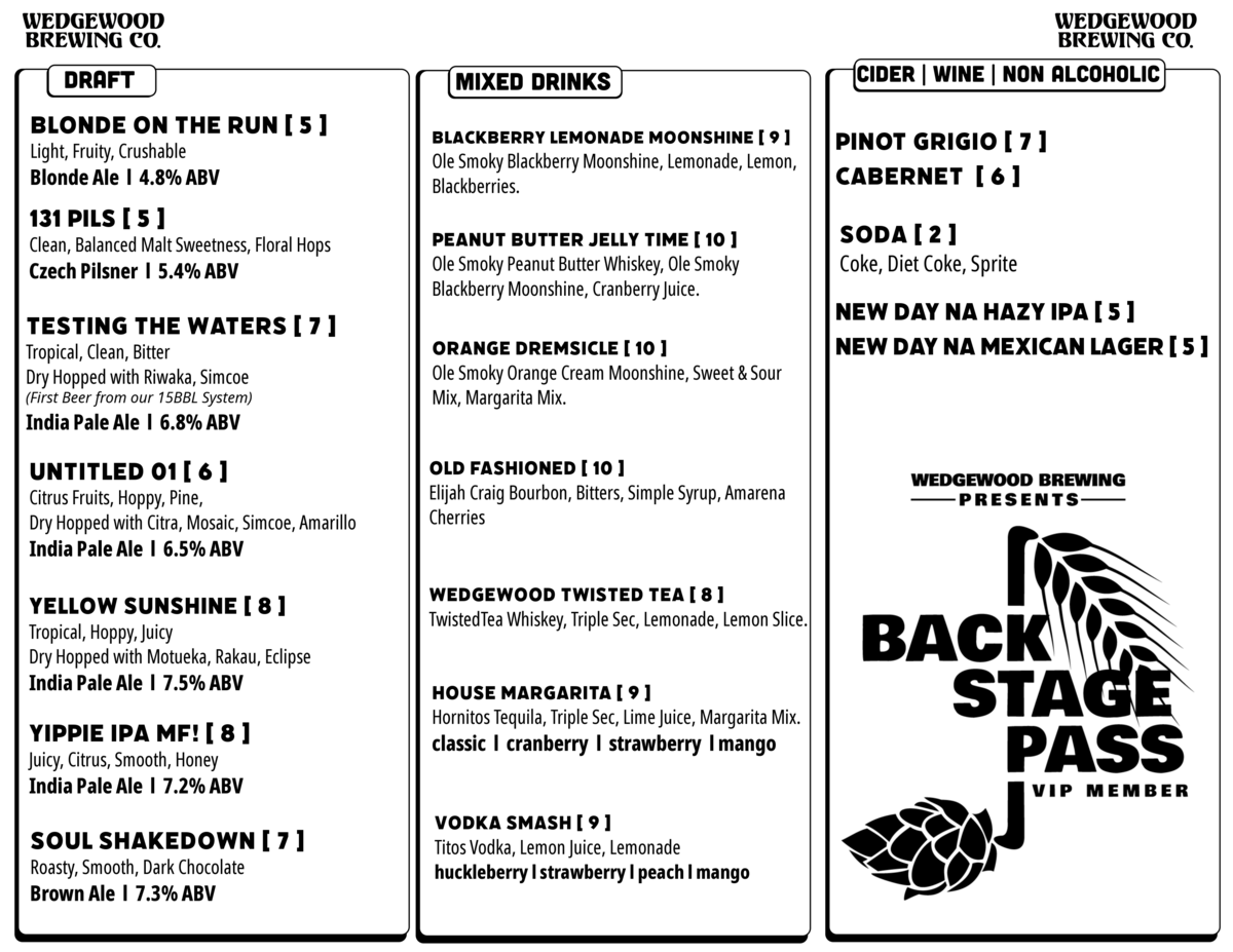 Beer List, Beer Menu, Draft List, Draft Menu 