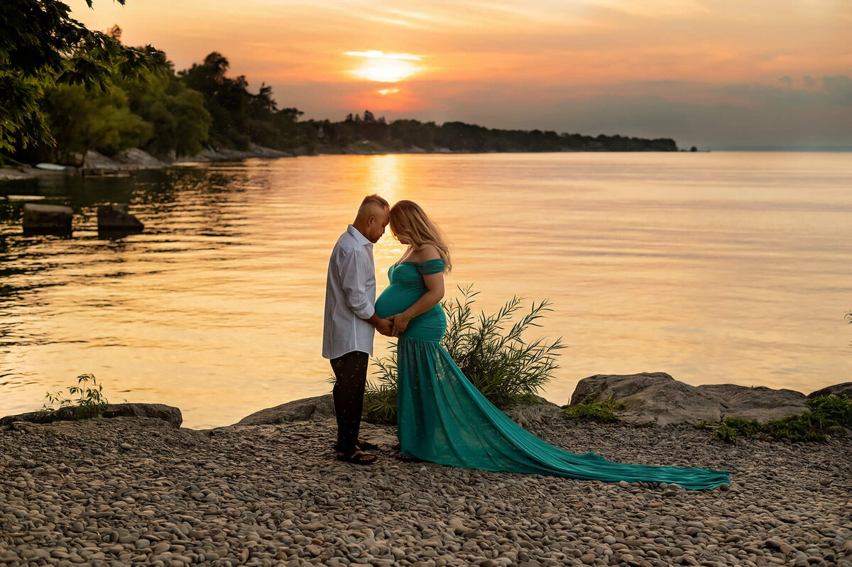 Couple  maternity session outdoor at lake during sunset.by Tamara Danielle, Greater Toronto Photographer.