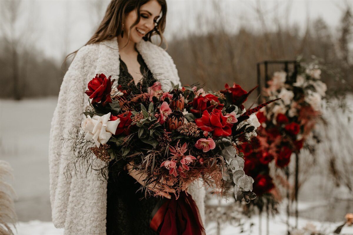 Red Rose Protea Large Bridal Bouquet
