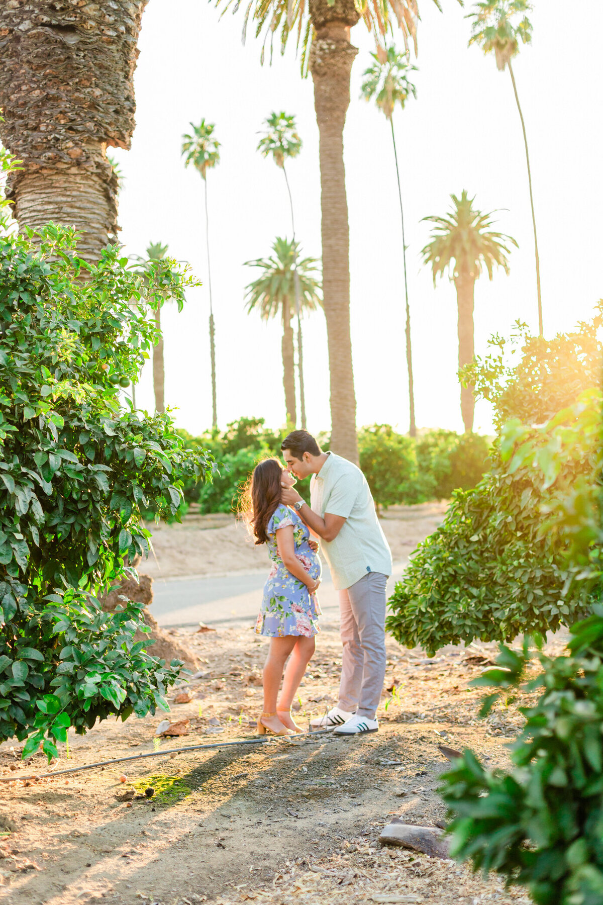 mom and dad kiss at sunset