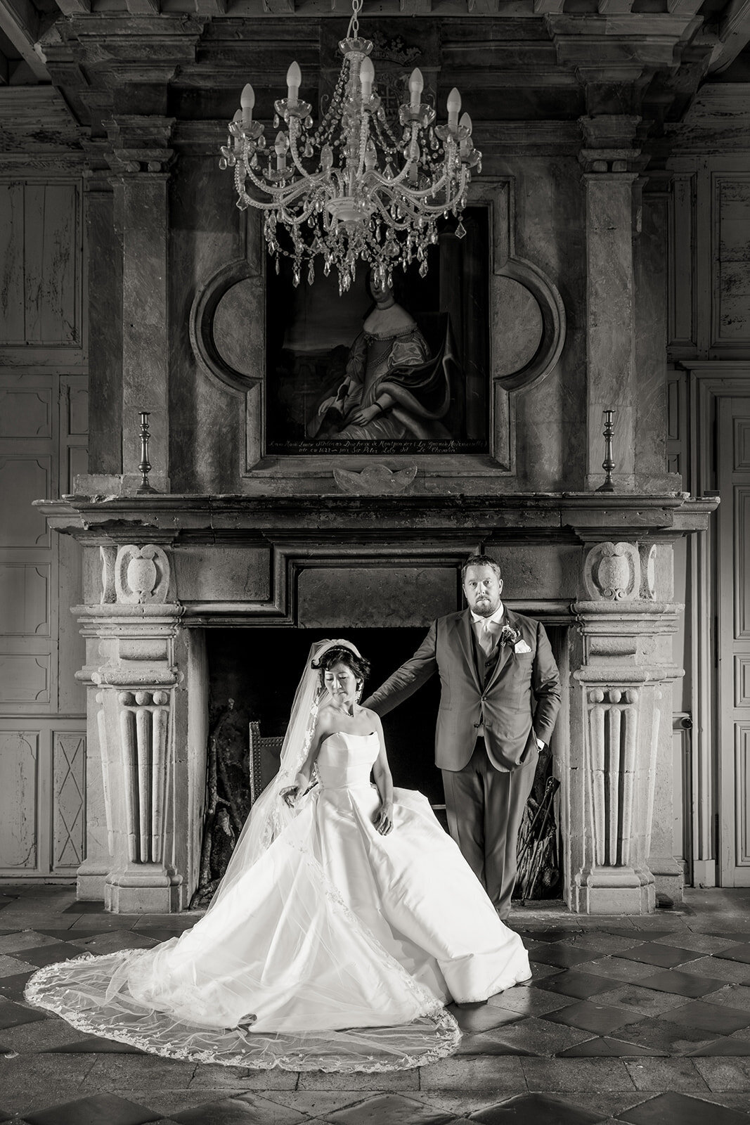 Couple in a timeless traditional portrait during their intimate Loire Valley elopement