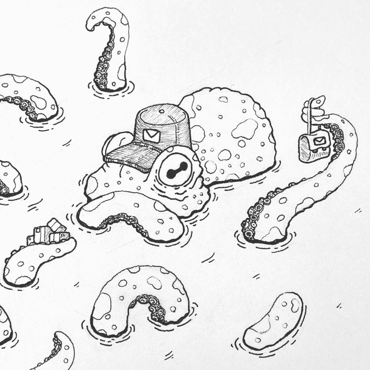 Detailed view of the octopus for Inktober 52 2022 prompt: Myth