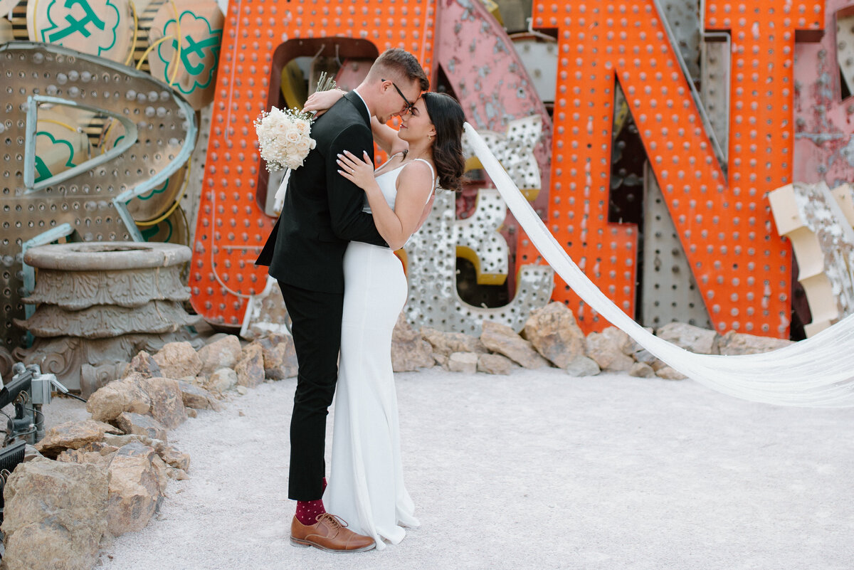 Elopement portraits at the Neon Museum in Las Vegas, Nevada