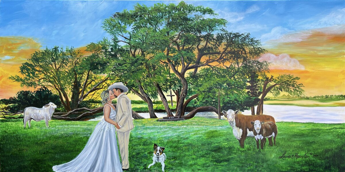 burns ranch texas a&m live wedding painting by Laura Herndon