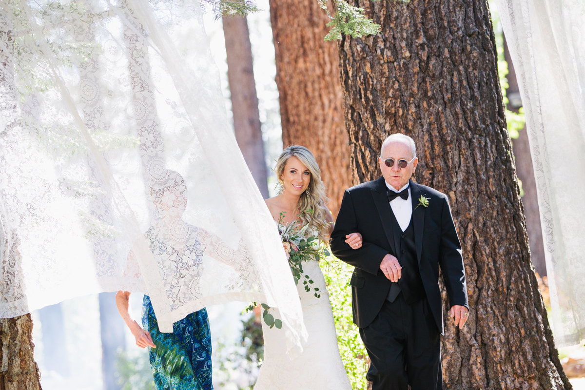Bride walking down isle, Lake Tahoe wedding photos
