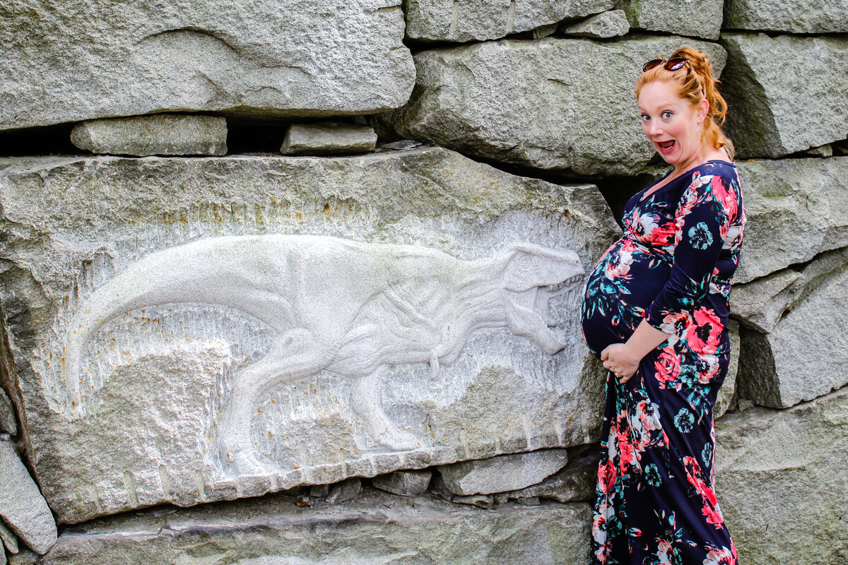 Vermont maternity session with dinosaur