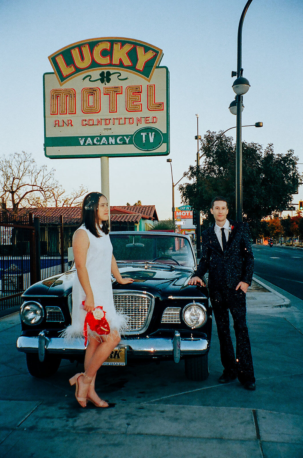 Wedding Portraits with vintage car Las Vegas