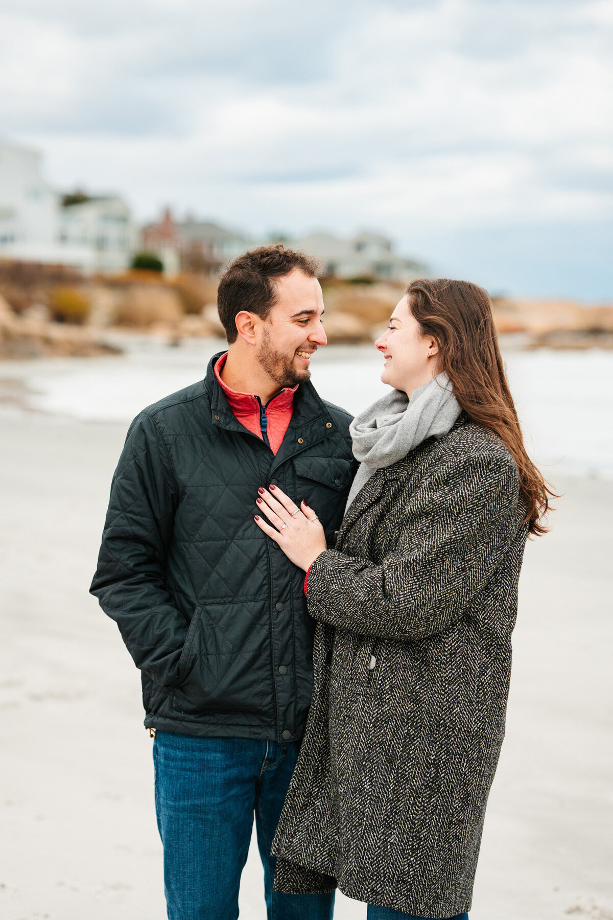 Massachusetts coastal engagement photographer capturing romantic portraits at Wingaersheek Beach.