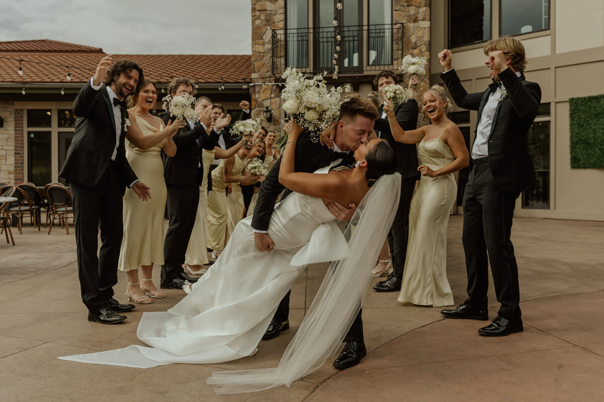 MN Wedding Couple doing a dip kiss 