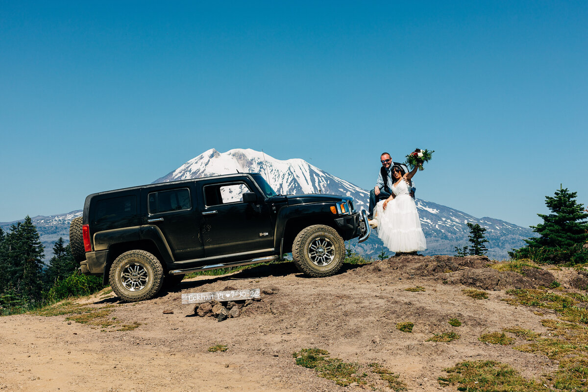 Mountain off-road adventure wedding photos, where love meets breathtaking landscapes. Skilled photographers specialize in capturing the raw beauty and romance of mountain settings, from majestic peaks to serene valleys. Let your love story unfold against nature's awe-inspiring backdrop. Perfect inspiration for your mountain wedding adventure