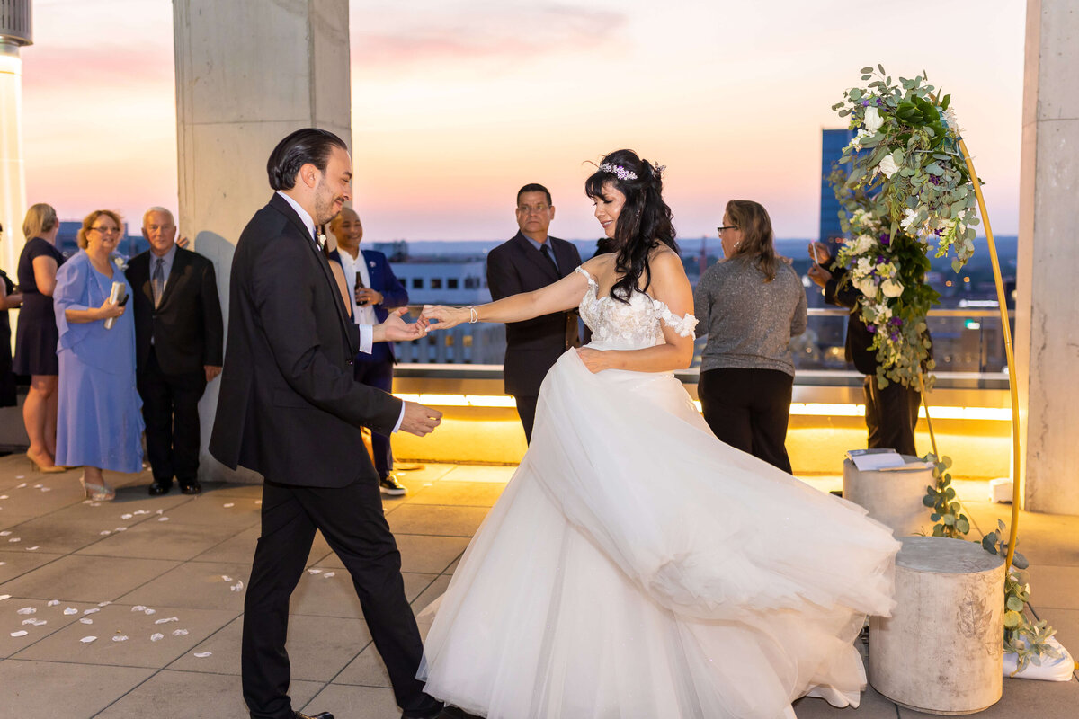 Bride and groom dancing at wedding reception at The Aertson hotel, Nashville
