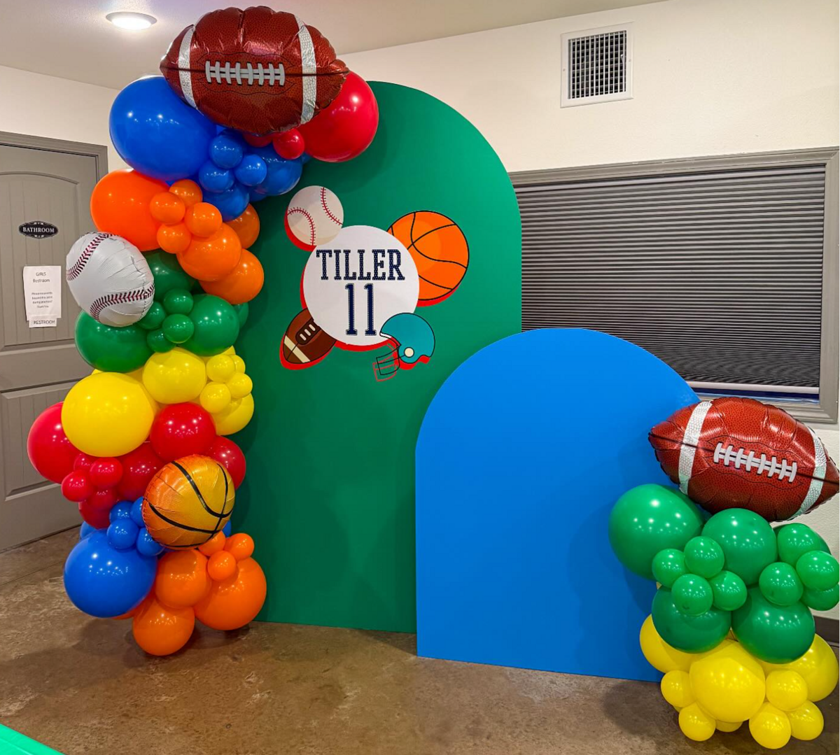 sports balloons, baseball, football, basketball, larae soiree