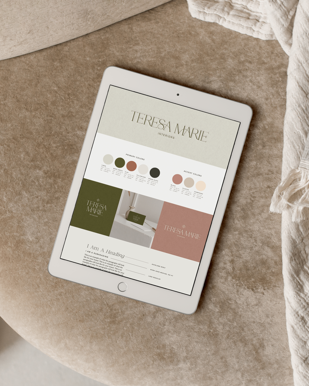 modern, fresh brand board design for high-end interior design studio with calming brand aesthetic