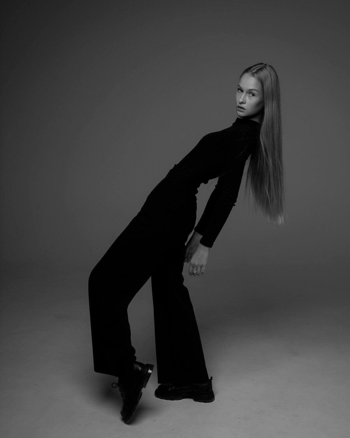 Black and White Photo of Woman Model Posing