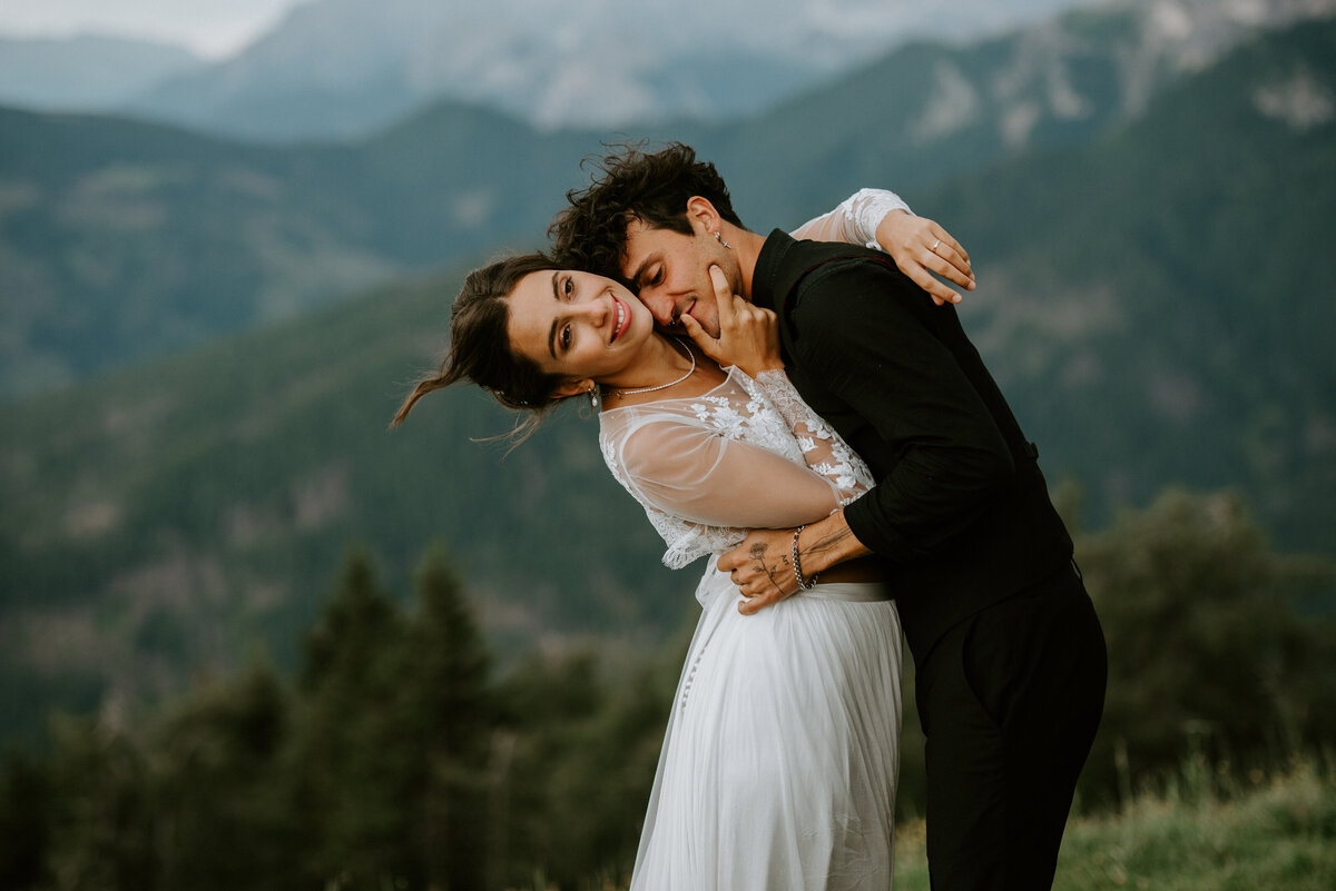 Couple eloping in Dolomites