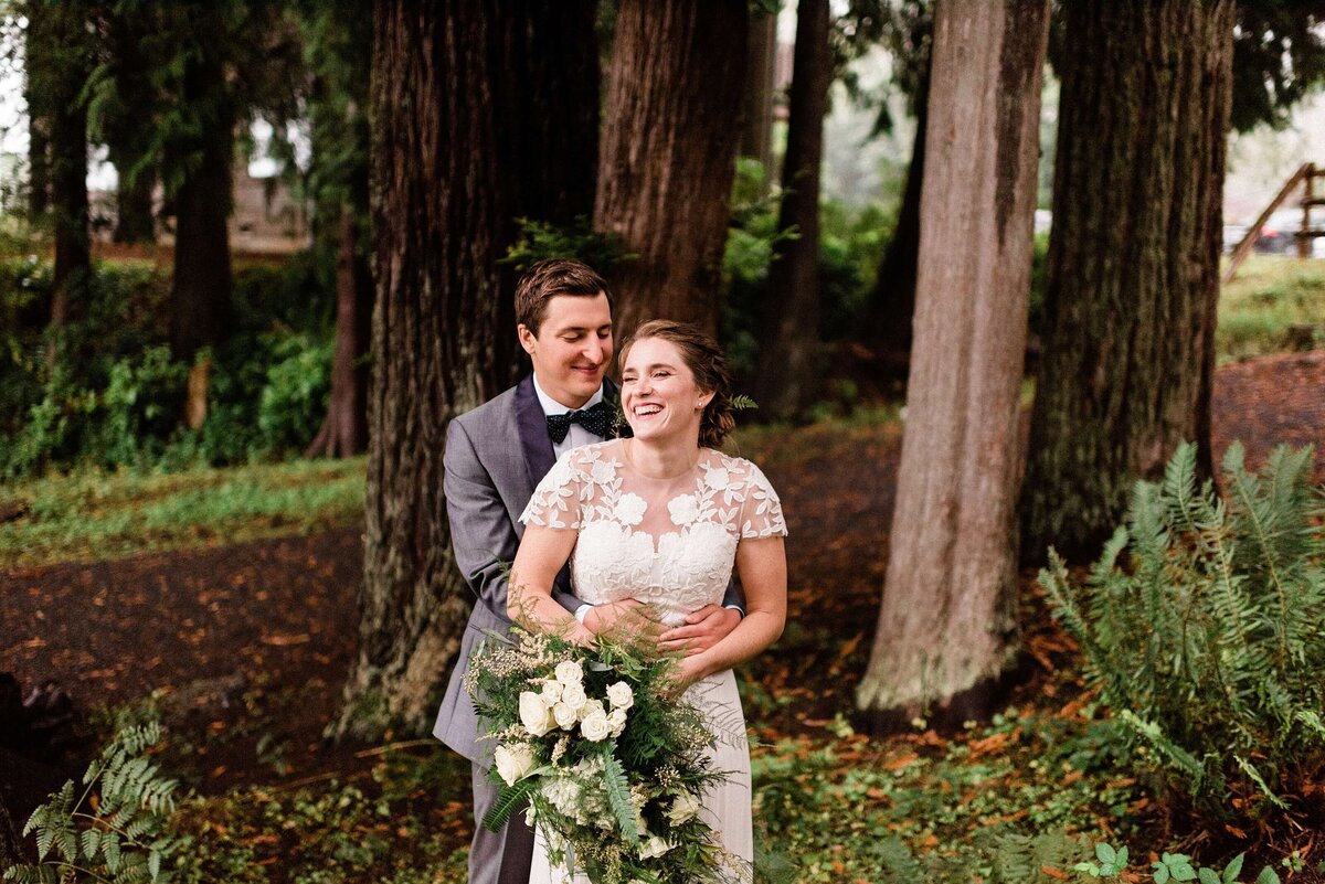 Bride and groom at Lake quinault lodge