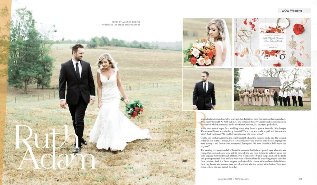 Magazine insert of article of wedding with Liz Terry images in it