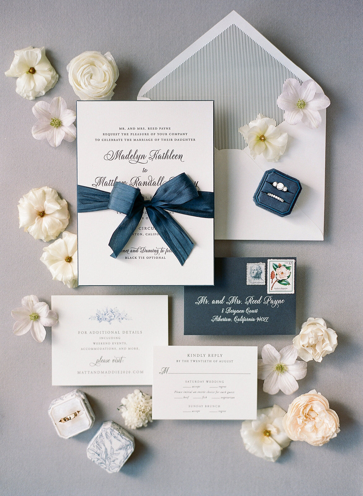 Menlo Circus Club Tented Wedding Navy invitations