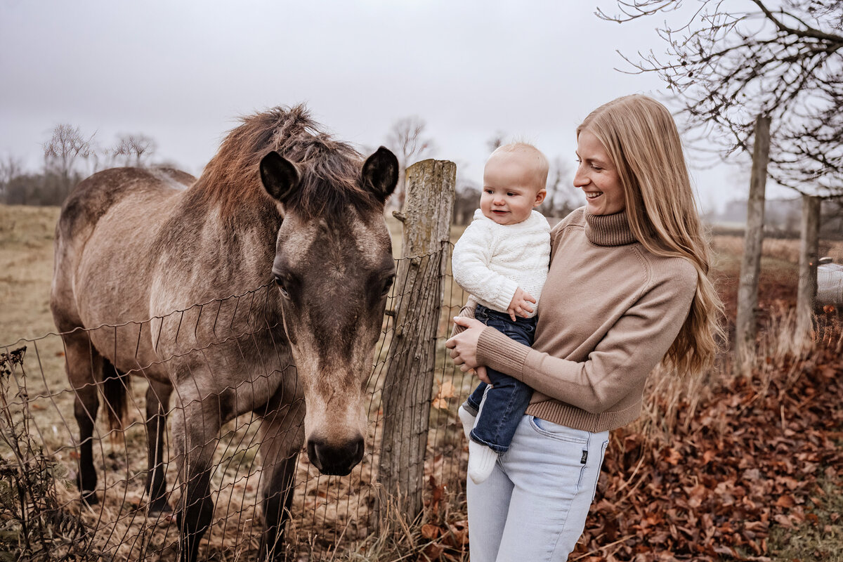 Mother with child and a horse