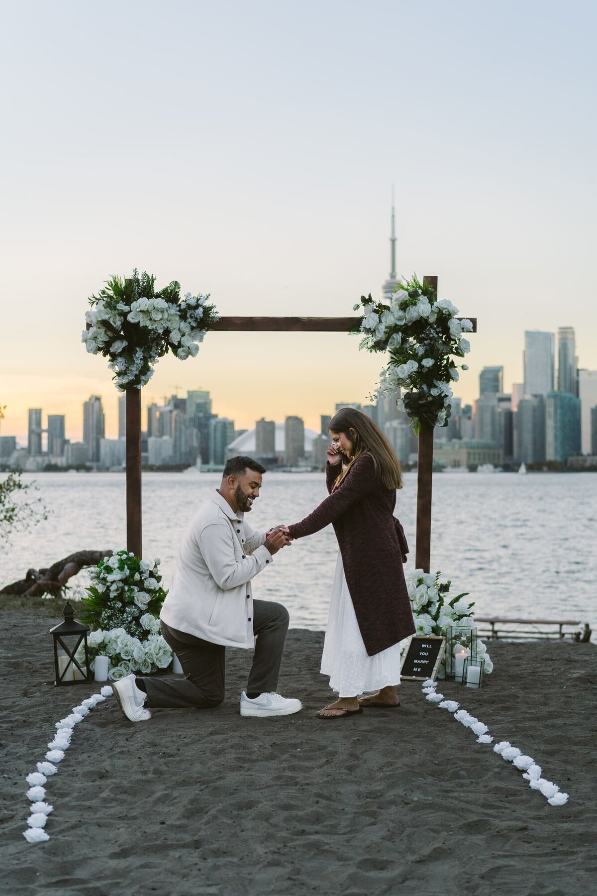propsal on center island with toronto skyline in the background