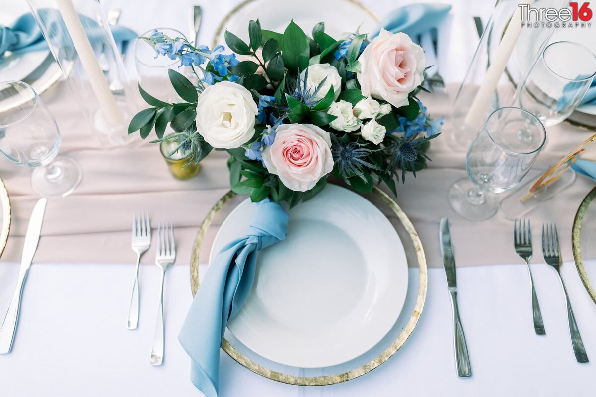 Beautiful wedding reception place setting at the Lavender Marketplace & Workshops