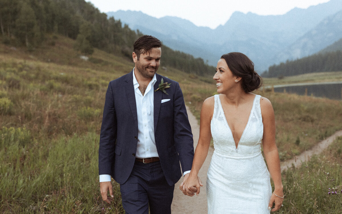 Bride and groom on their wedding day in Vail. Colorado.