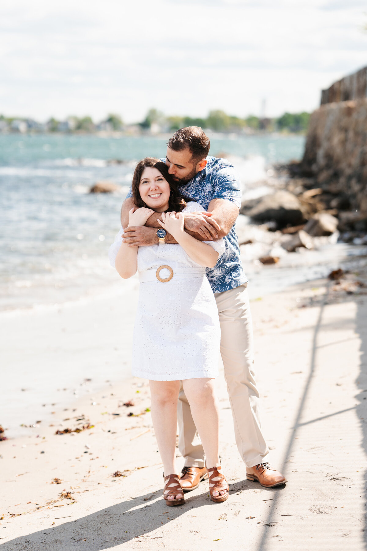 Natural light engagement portrait at Lynch Park’s rose garden in Beverly, Massachusetts