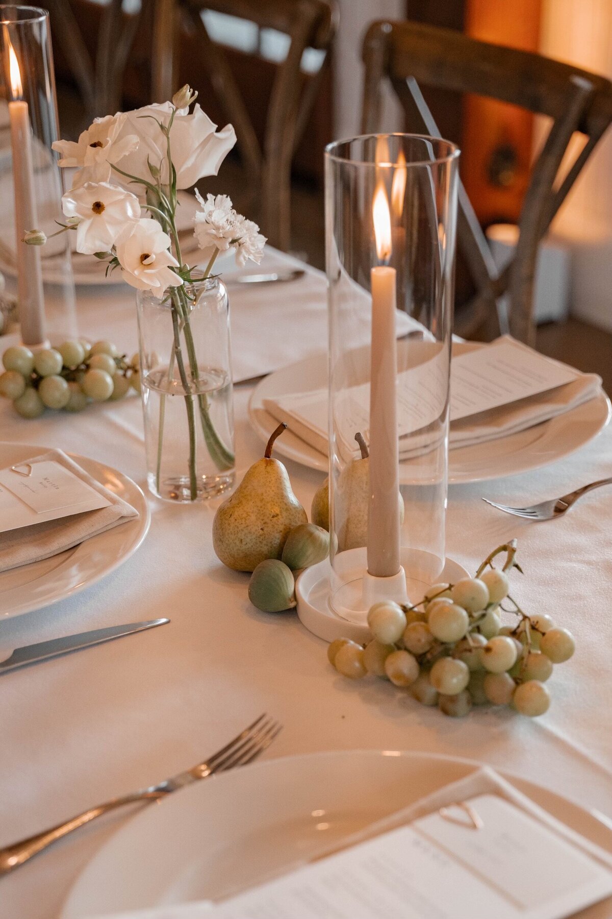 wedding centerpieces with fruits and candles