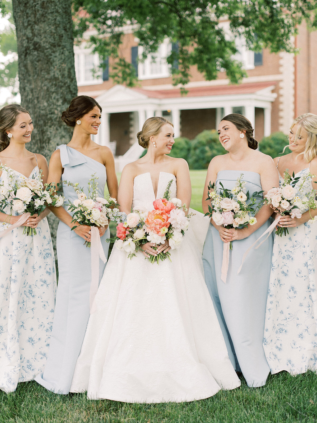 Mixed blue and white bella bridesmaids dresses 