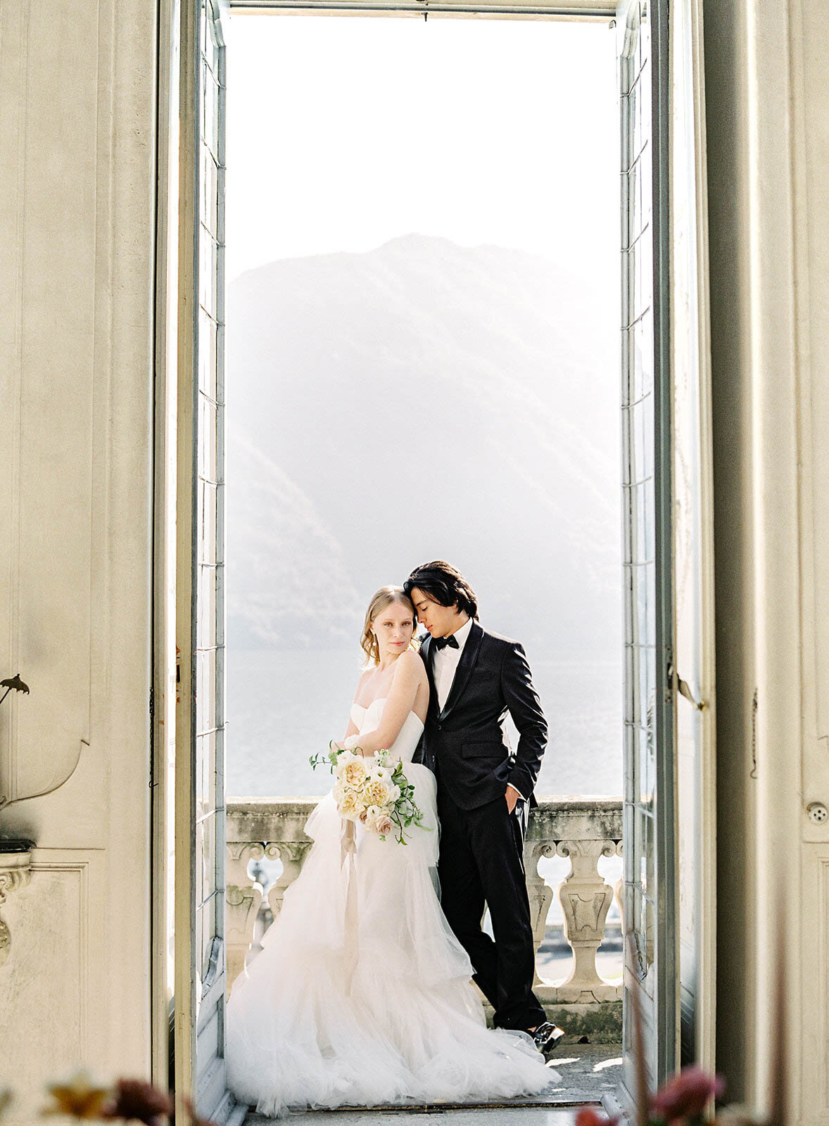 Wedding bride and groom at Villa Sola Cabiati wedding photographed by v