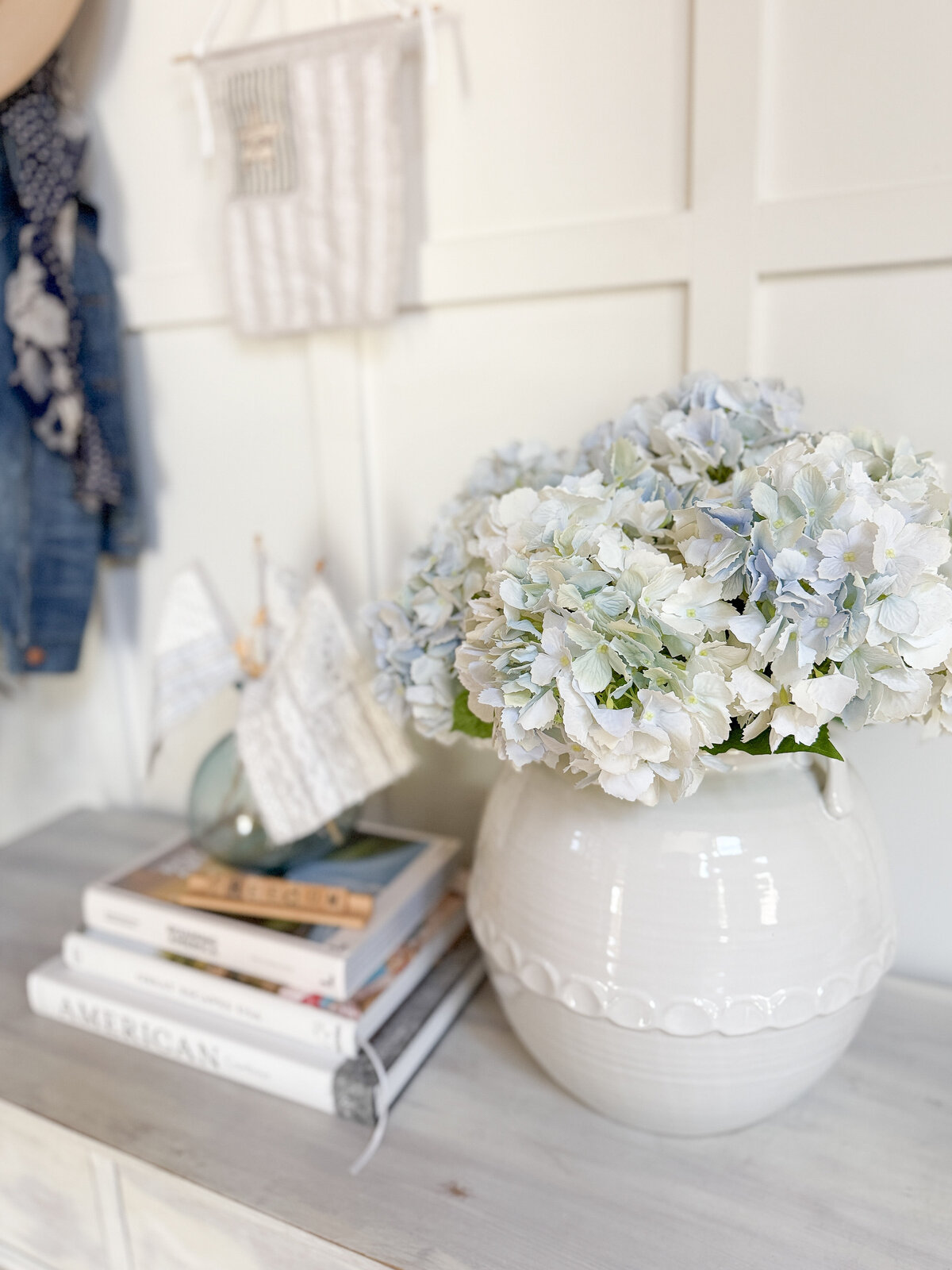 Fourth of July entryway blue hydrangeas portrait mode 