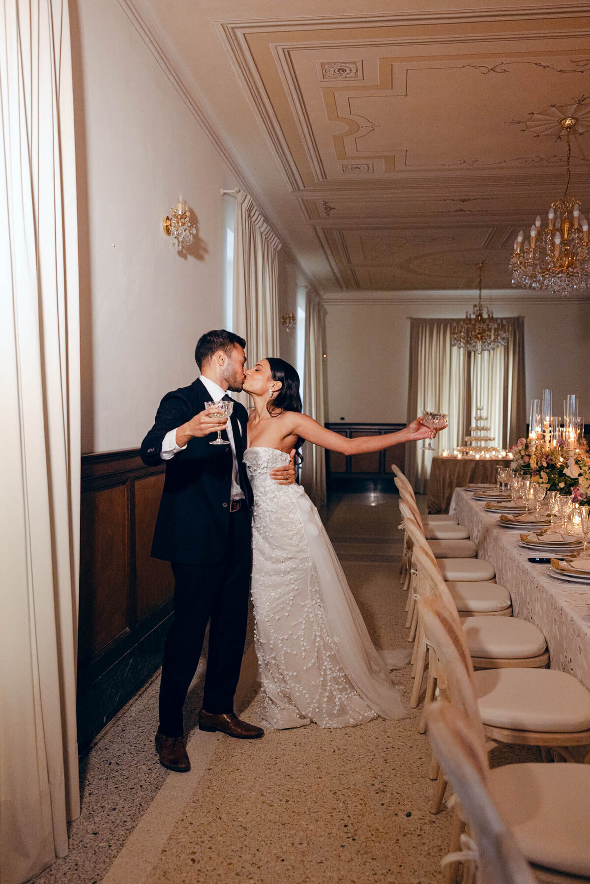 A wedding day photo of the bride and groom at Villa Aura del Lago on Lake Como in Italy