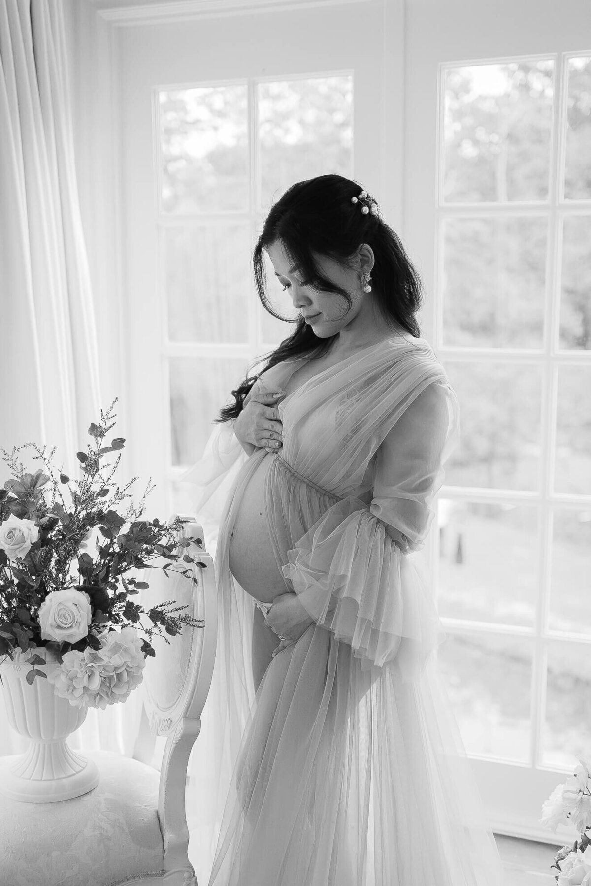 Radiate in the beauty of pregnancy moments with a mum in a tulle maternity gown at Gold Coast's Kwila Lodge