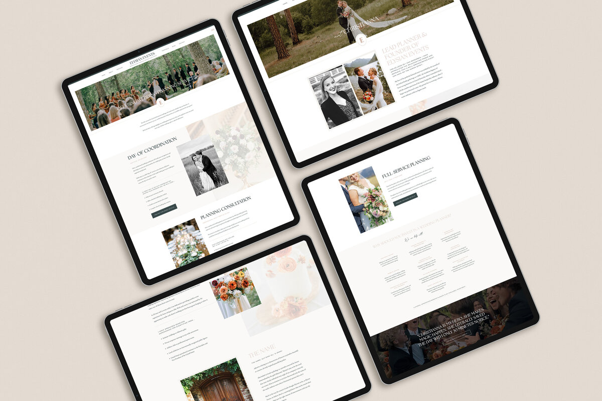 a mockup showing a romantic website design for an event planner