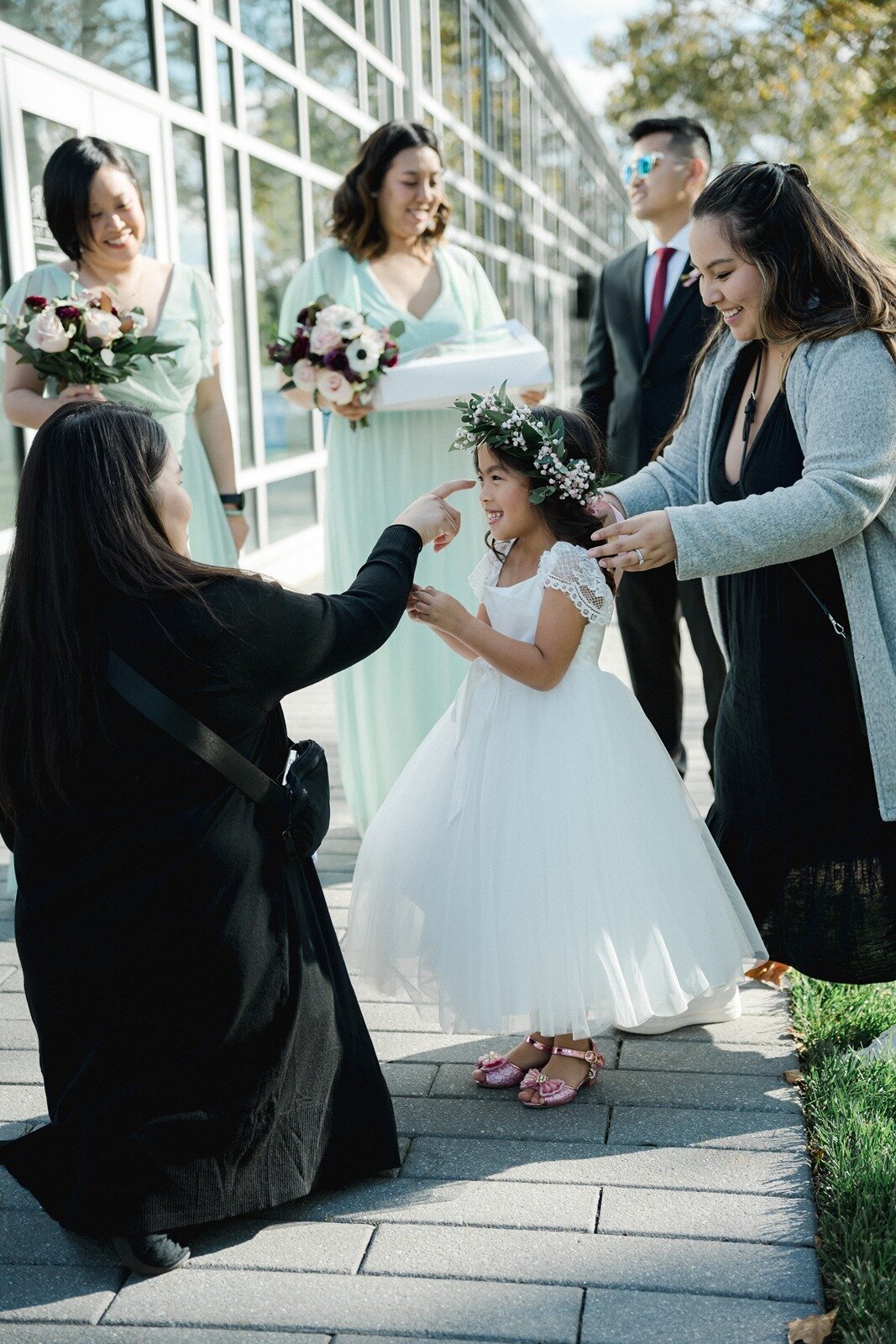 Flower girl preparing her walk in the aisle