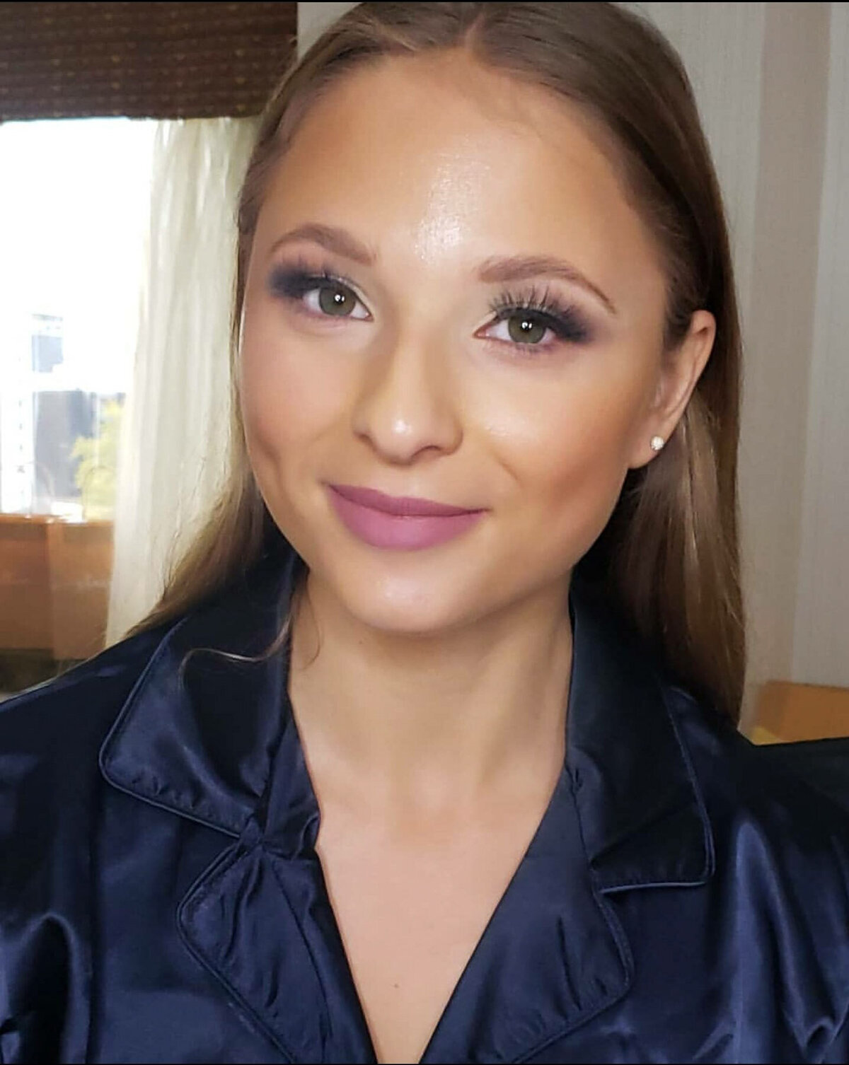Natural bridal makeup with a radiant finish, shot in golden hour light – makeup artist Lydia Arroyo.