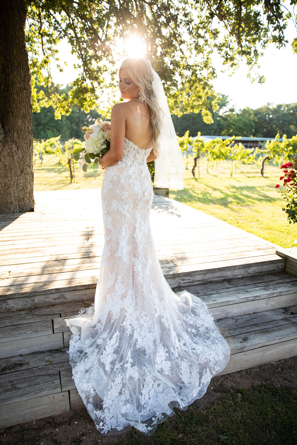 bride outdoors with sunshine