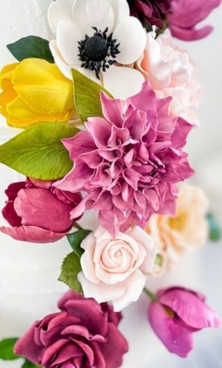 purple sugar flowers cascade dahlia rose tulips anemone peonies