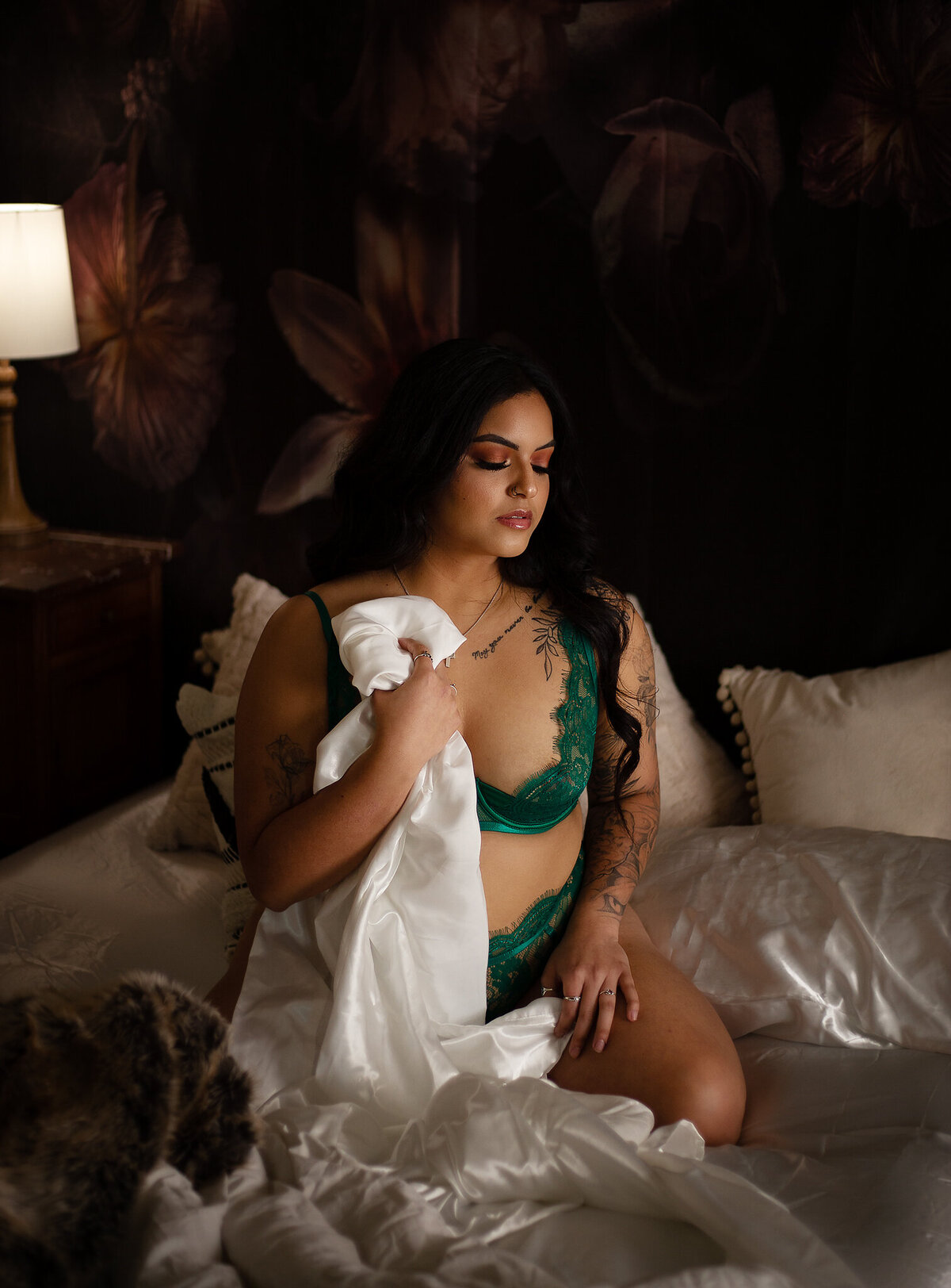 in the sheets boudoir set with green lingerie