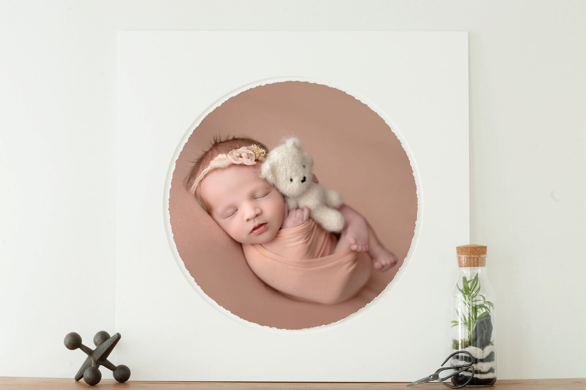 Newborn baby gril Displayed20x20CircleDecklein28x28 copy