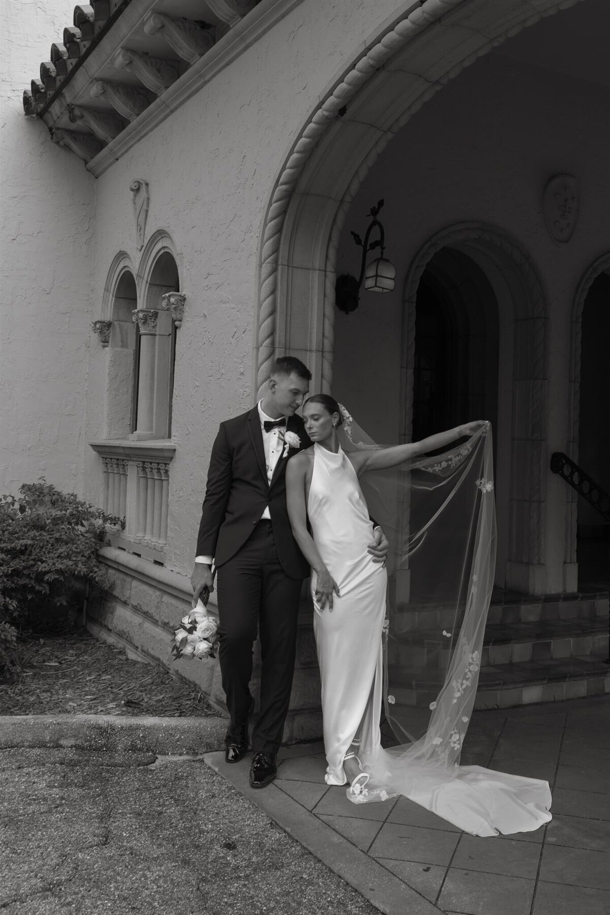 Black and white moody couple photo