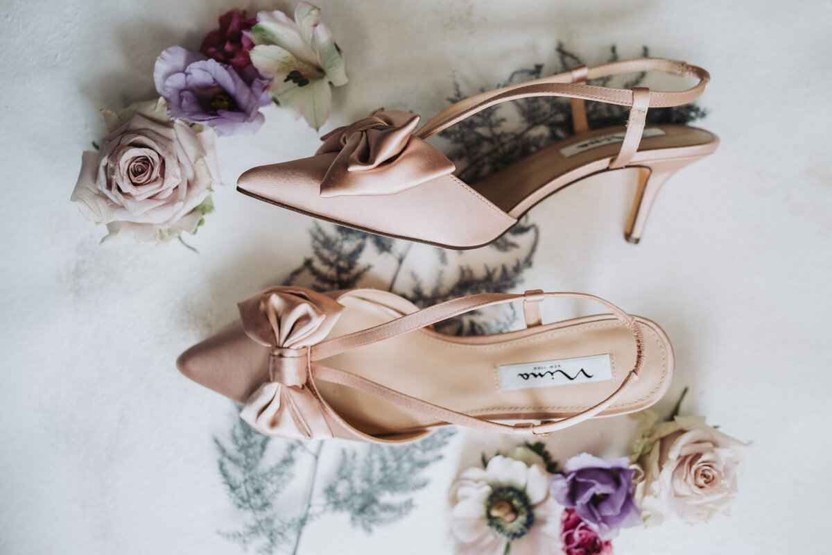 flatlay of bride's shoes