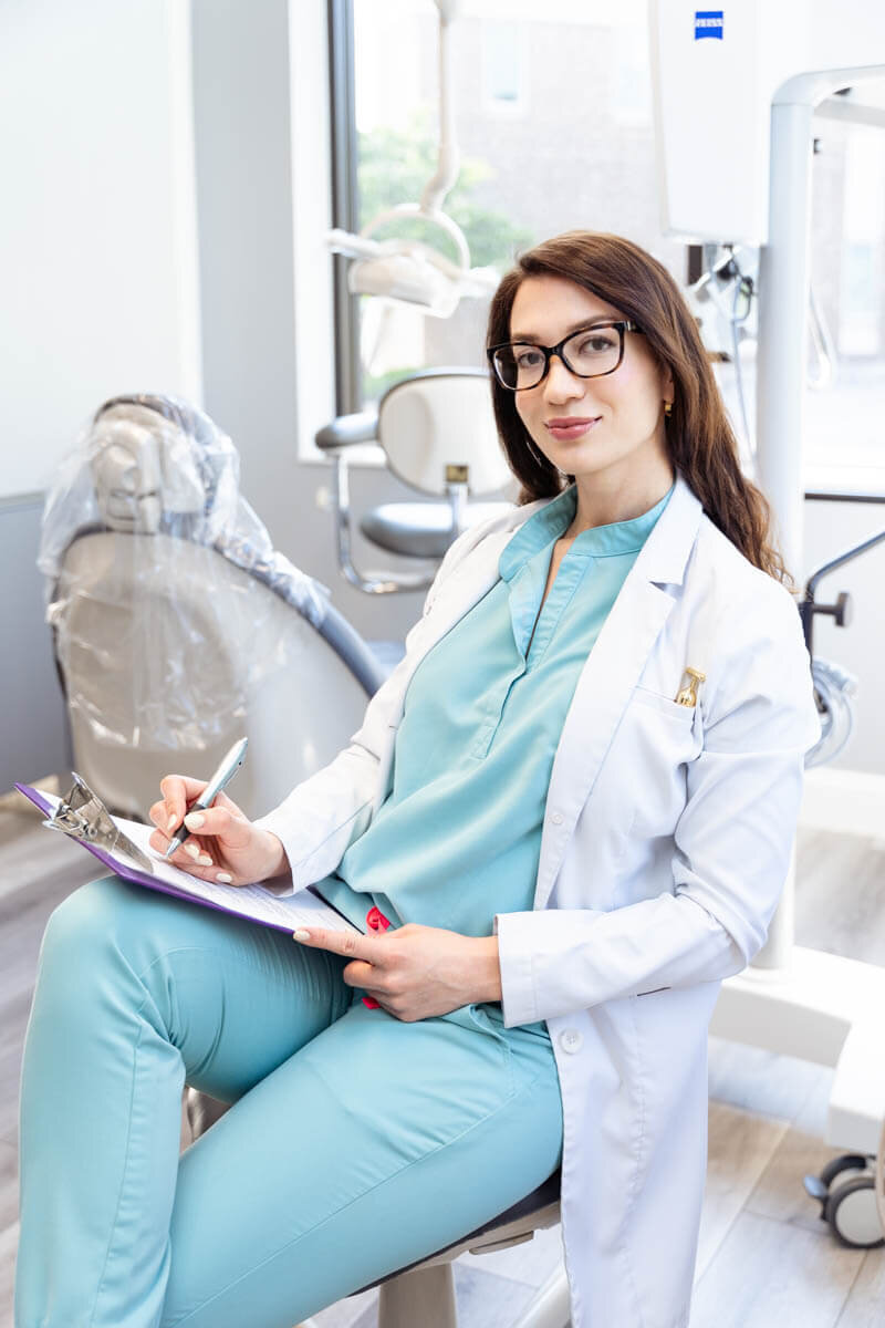 medical injector sitting in her office for a branding photoshoot