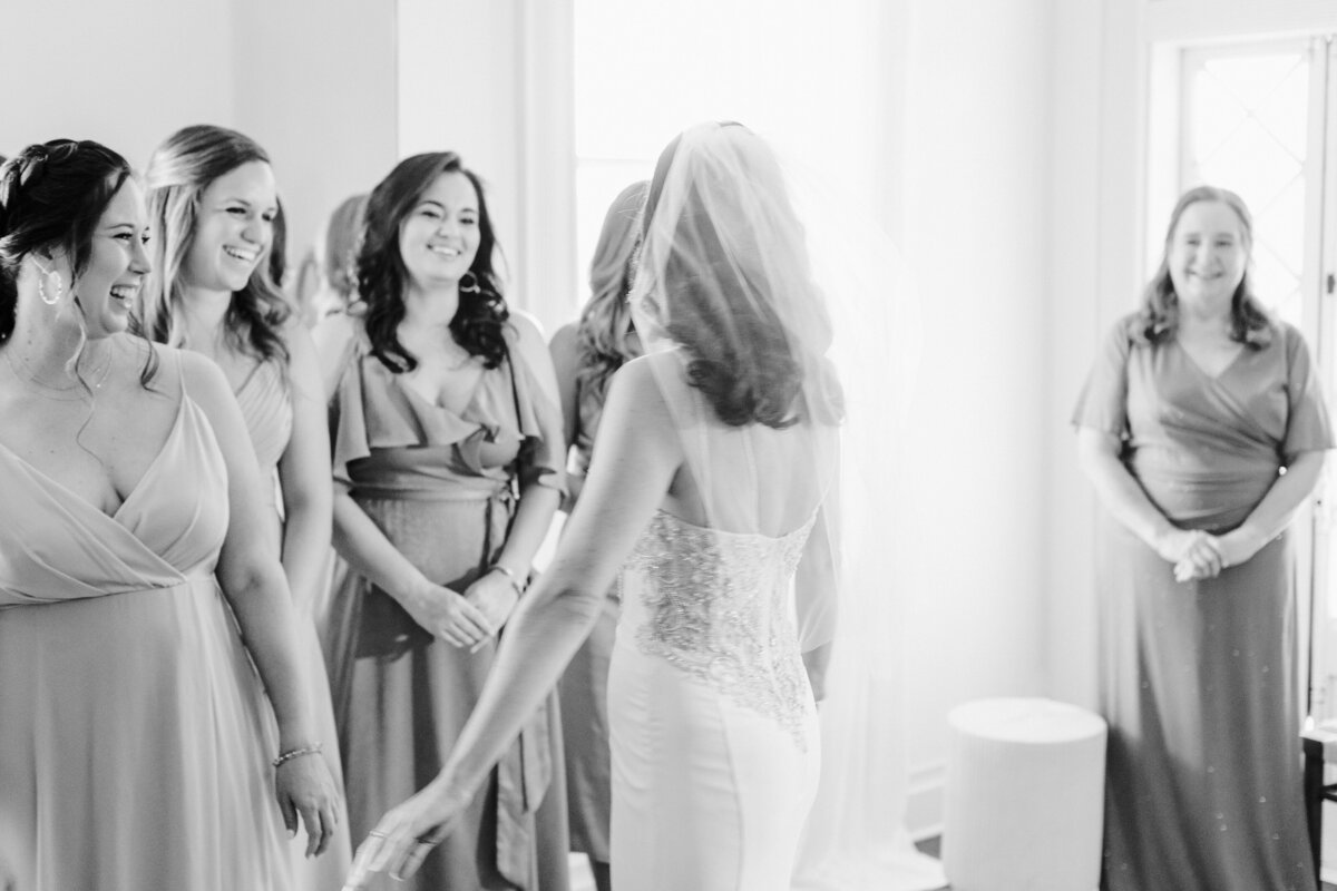Brides first look with bridesmaids at The Grand Lady Austin