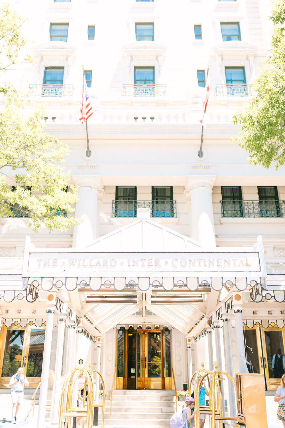 Willard InterContinental hotel entrance with flags