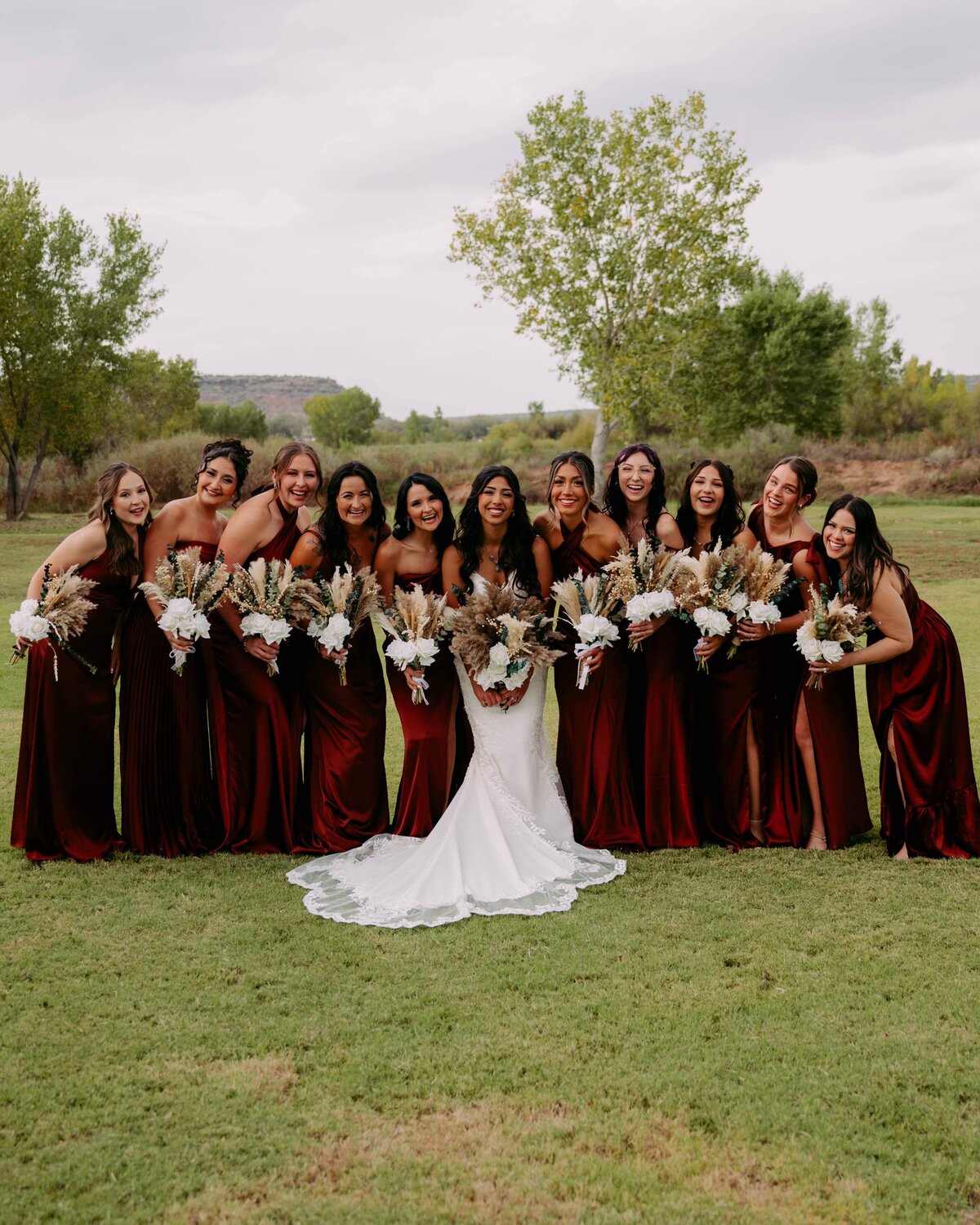 bride and bridesmaids at fun wedding in New Mexico 