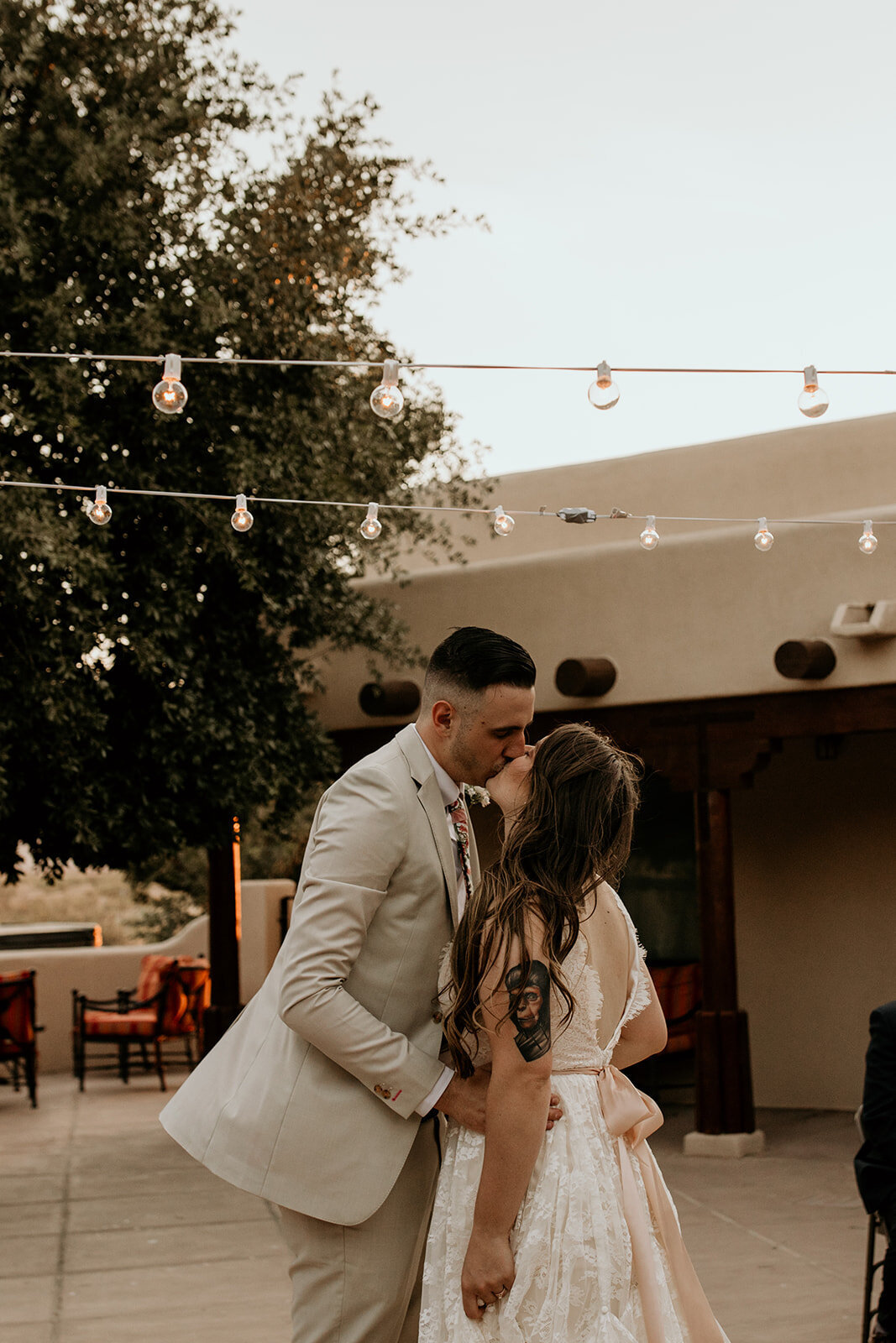 bride and groom first dance at their new mexico venue