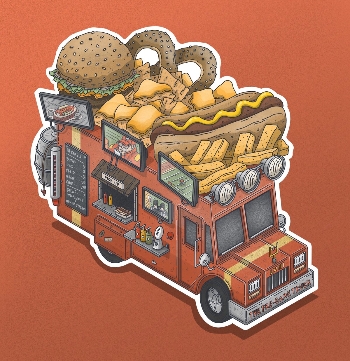 Isometric illustration of a game-day food truck