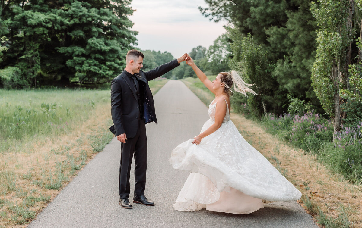 Bride and groom dancing