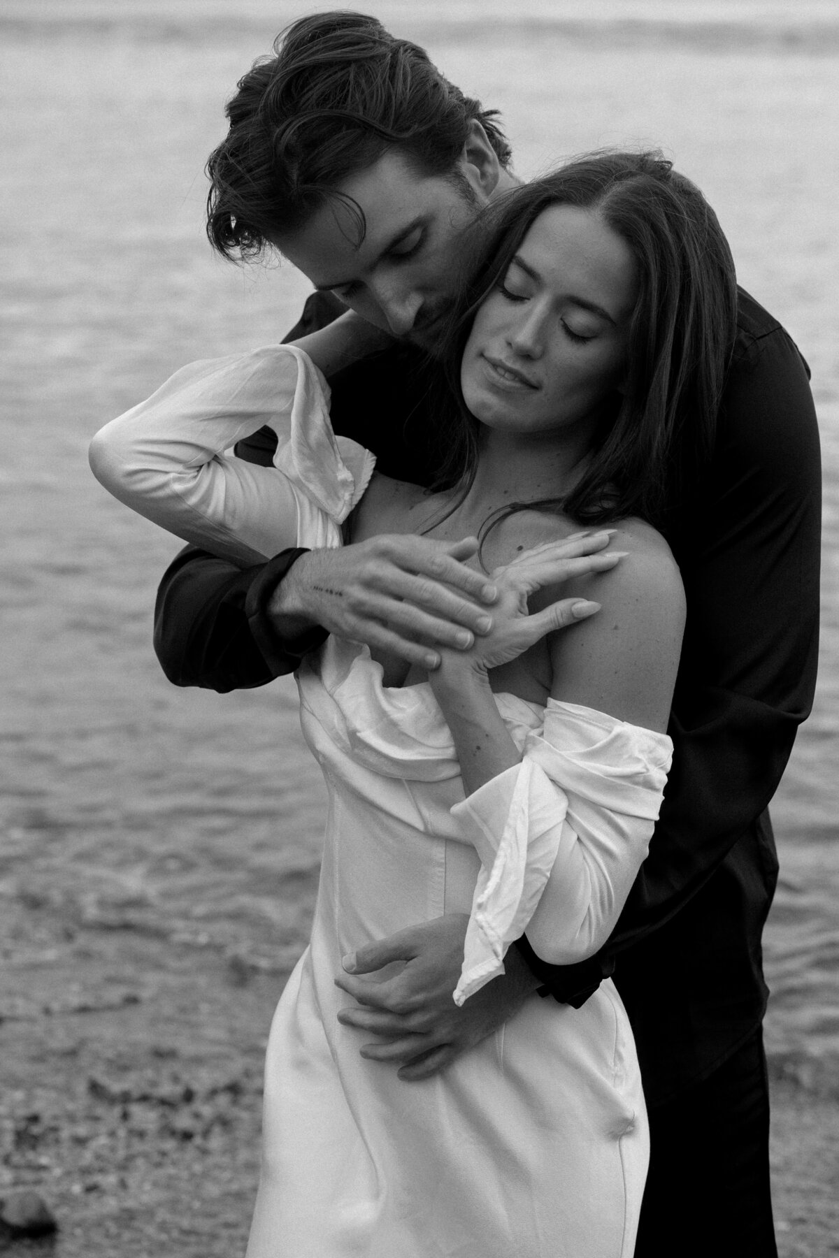 intimate moment of bride and groom